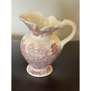 Antique Johnson Brothers White Ironstone Red Transferware Flowers Castle Pitcher